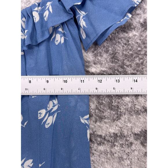 Reformation Dress 0 Womens Light Blue Floral Ruffle Strappy Tie Mini - Picture 5 of 8